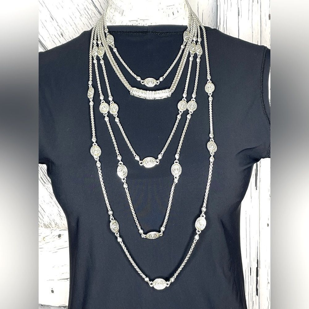Silvertone Statement Multi Chain Layered Necklace - image 1